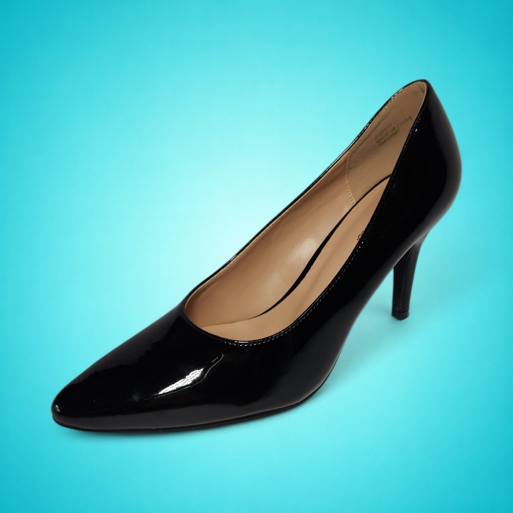 New Women's Black Patent Leather Pointed-Toe Heels, Size 8